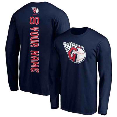 Men's Cleveland Guardians Active Player Custom Navy Long Sleeve T-Shirt