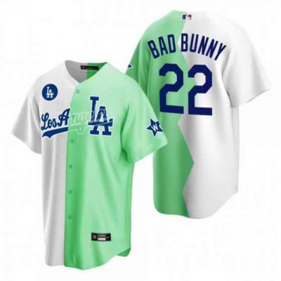 Men's Los Angeles Dodgers #22 Bad Bunny 2022 All-Star White/Green Cool Base Stitched Baseball Jersey