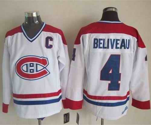 Canadiens #4 Jean Beliveau White CH-CCM Throwback Stitched NHL Jersey