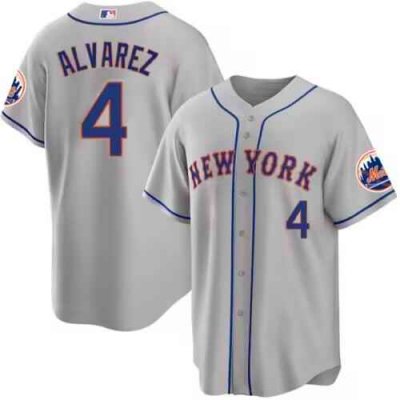 Men's New York Mets #4 Francisco 'lvarez Gray Cool Base Stitched Baseball Jersey