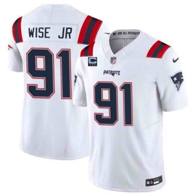 Men's New England Patriots #91 Deatrich Wise Jr White 2024 F.U.S.E. With 3-Star C Patch Vapor Limited Stitched Football Jersey