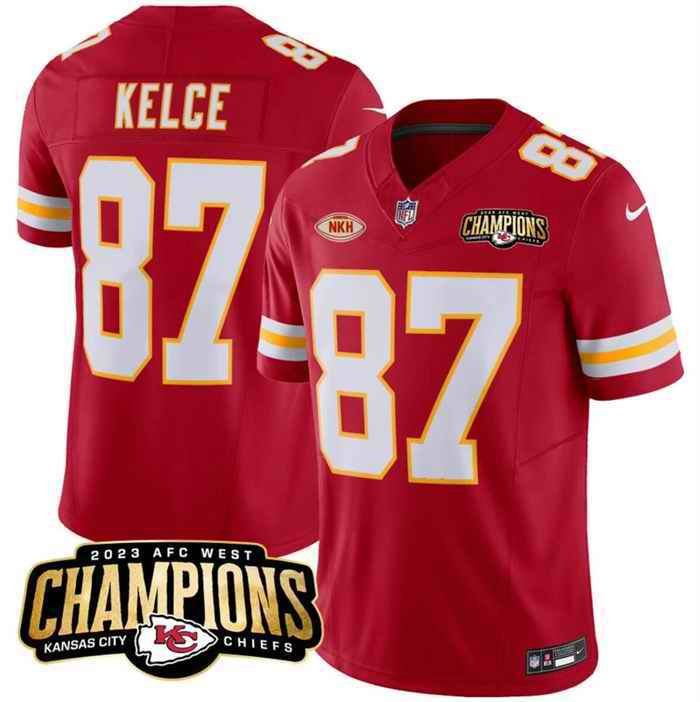 Men's Kansas City Chiefs #87 Travis Kelce Red 2023 F.U.S.E. AFC West Champions With NKH Patch Vapor Untouchable Limited Stitched Jersey