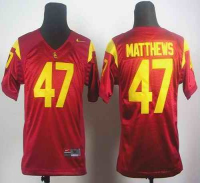 Trojans #47 Clay Matthews Red Stitched Youth NCAA Jersey