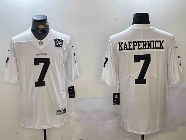 Men's Las Vegas Raiders #7 Colin Kaepernick White With 65th Anniversary Patch Vapor Limited Stitched Football Jersey