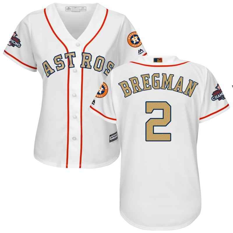 Women's Houston Astros #2 Alex Bregman White 2018 Gold Program Cool Base Stitched MLB Jersey