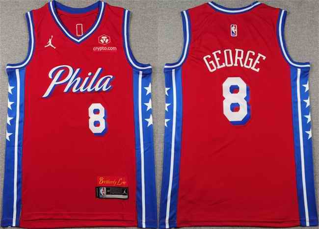 Men's Philadelphia 76ers #8 Paul George Red Statement Edition Stitched Jersey