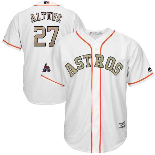 Men's Houston Astros #27 Jose Altuve Majestic White 2018 Gold Program Cool Base Player Stitched MLB Jersey