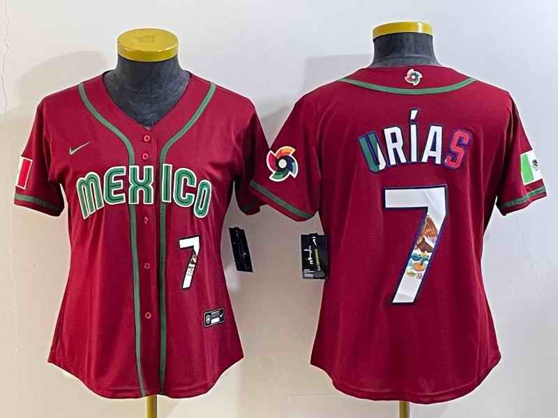 Youth Mexico Baseball #7 Julio Ur'as 2023 Red World Baseball Classic Stitched Jersey