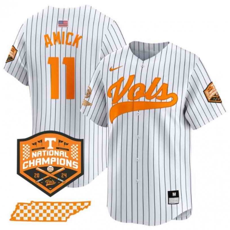 Men's Tennessee Volunteers #11 Billy Amick White Pinstripe 2024 Champions Vapor Limited Stitched Jersey