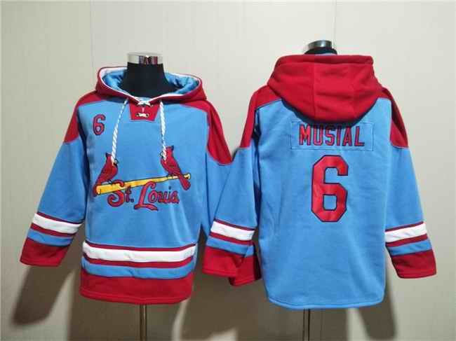 Men's St.Louis Cardinals #6 Stan Musial Blue Ageless Must-Have Lace-Up Pullover Hoodie