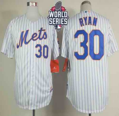 Mets #30 Nolan Ryan White(Blue Strip) Home Cool Base W/2015 World Series Patch Stitched MLB Jersey