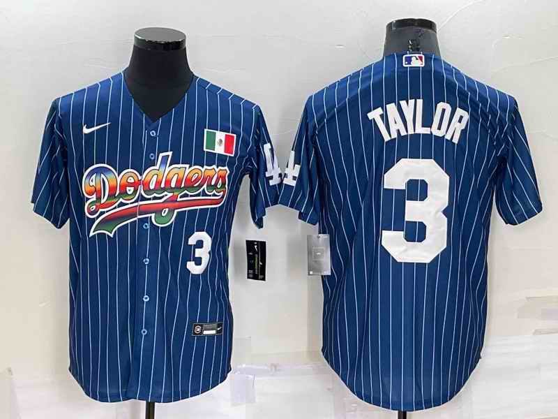 Men's Los Angeles Dodgers #3 Chris Taylor Navy Mexico Rainbow Cool Base Stitched Baseball Jersey