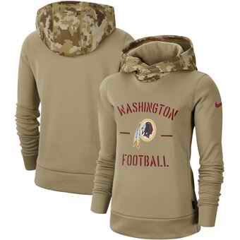 Women's Washington Redskins Khaki 2019 Salute to Service Therma Pullover Hoodie(Run Small)