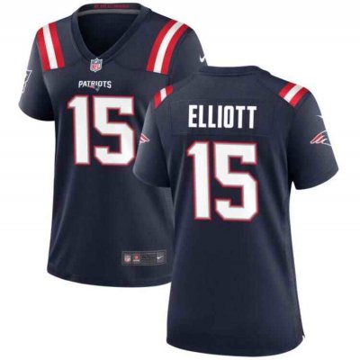 Women's New England Patriots #15 Ezekiel Elliott Navy Stitched Jersey(Run Small)