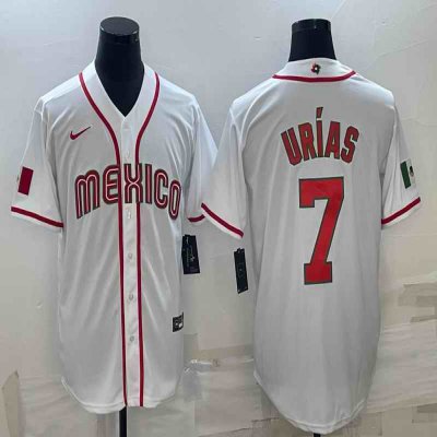 Men's Mexico Baseball #7 Julio Ur'as 2023 White World Baseball Classic Stitched Jersey