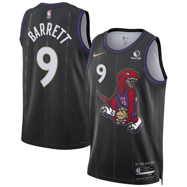 Men's Toronto Raptors #9 RJ Barrett Black 2024/25 City Edition Stitched Basketball Jersey