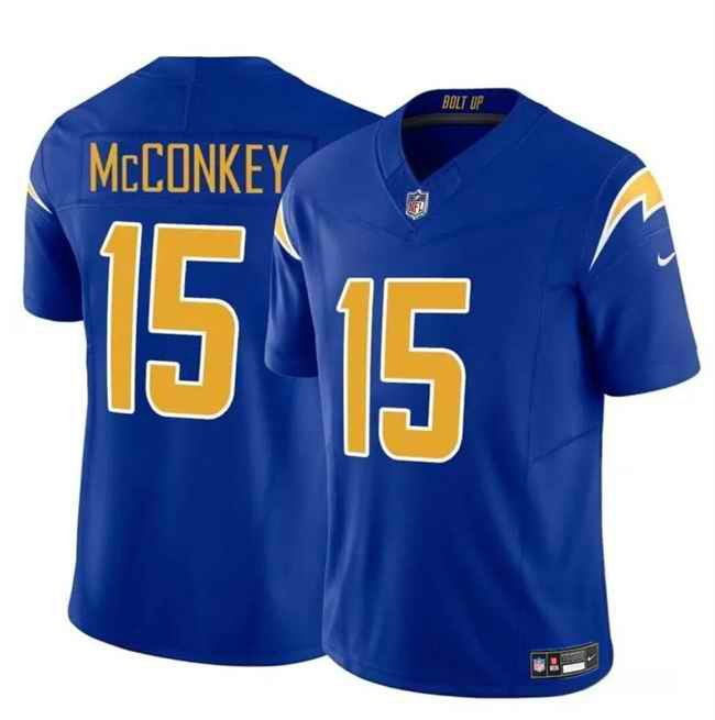 Men's Los Angeles Chargers #15 Ladd McConkey Royal 2024 F.U.S.E  Draft Vapor Limited Stitched Football Jersey