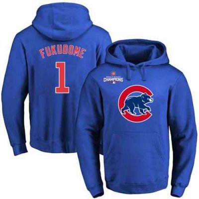 Cubs #1 Kosuke Fukudome Blue 2016 World Series Champions Primary Logo Pullover MLB Hoodie