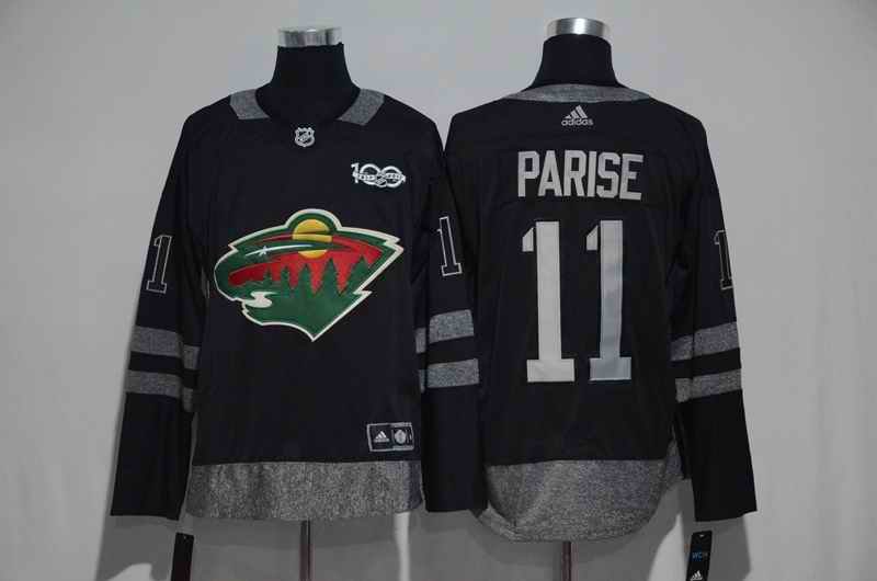 Minnesota Wild #11 Zach Parise Black Men's 1917-2017 100th  Anniversary   Stitched NHL Jersey