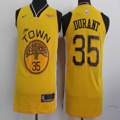 Men's Golden State Warriors #35 Kevin Durant Yellow 2019 Earned Edition Swingman Stitched NBA Jersey