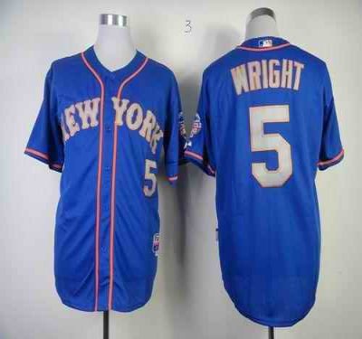 Mets #5 David Wright Blue(Grey NO.) Alternate Road Cool Base Stitched MLB Jersey