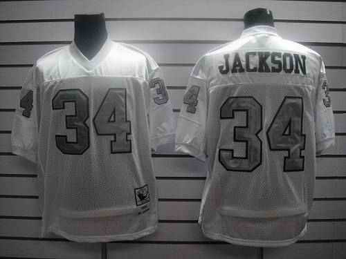 Mitchell and Ness Raiders #34 Bo Jackson White Silver No. Stitched NFL Jersey