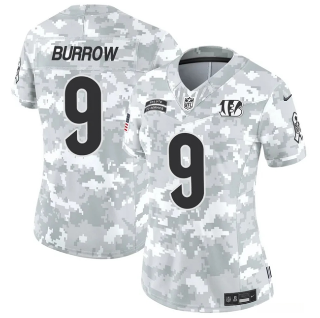 Women's Cincinnati Bengals #9 Joe Burrow 2024 F.U.S.E Arctic Camo Salute to Service Limited Stitched Football Jersey(Run Small)