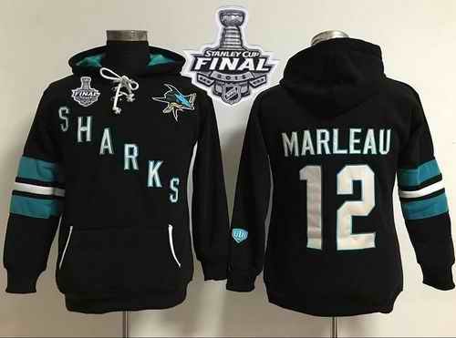 San Jose Sharks #12 Patrick Marleaui Black 2016 Stanley Cup Final Patch Women's Old Time Heidi Hoodie NHL Hoodie