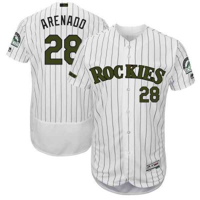 Men's Colorado Rockies #28 Nolan Arenado Majestic White 2017 Memorial Day Authentic Collection Flex Base Player Stitched MLB Jersey