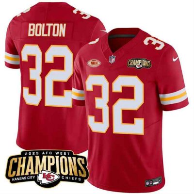 Men's Kansas City Chiefs #32 Nick Bolton Red 2023 F.U.S.E. AFC West Champions With NKH Patch Vapor Untouchable Limited Stitched Jersey