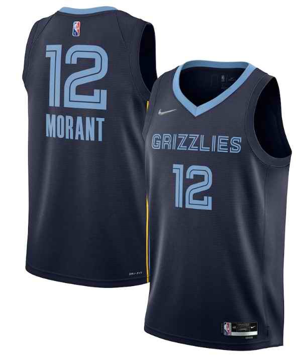 Men's Memphis Grizzlies #12 Ja Morant 75th Anniversary 2021 Navy Swingman Stitched Jersey