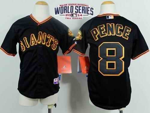 Giants #8 Hunter Pence Black Cool Base W/2014 World Series Patch Stitched Youth MLB Jersey