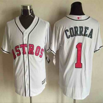 Astros #1 Carlos Correa White New Cool Base 2016 Mother's Day Stitched MLB Jersey