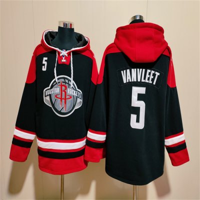 Men's Houston Rockets #5 Fred VanVleet Black/Red Lace-Up Pullover Hoodie