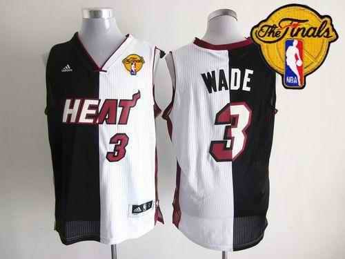 Heat #3 Dwyane Wade Black/White Split Fashion Finals Patch Stitched NBA Jersey