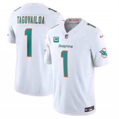 Men's Miami Dolphins #1 Tua Tagovailoa White 2024 F.U.S.E With 3-Star C Patch Vapor Limited Stitched Football Jersey