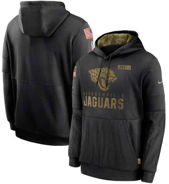 Men's Jacksonville Jaguars 2020 Black Salute to Service Sideline Performance Pullover Hoodie