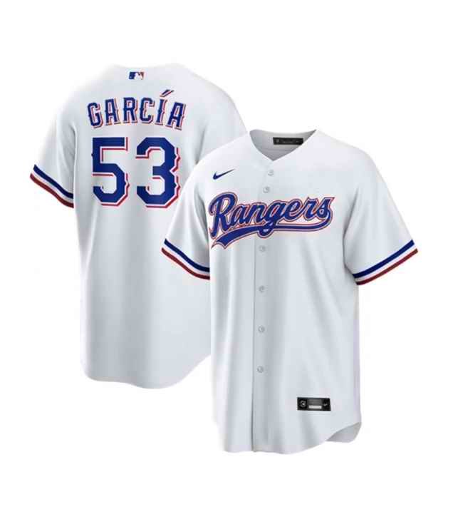 Men's Texas Rangers #53 Adolis Garcia White Cool Base Stitched Baseball Jersey