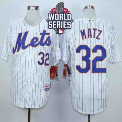 Mets #32 Steven Matz White(Blue Strip) Home Cool Base W/2015 World Series Patch Stitched MLB Jersey