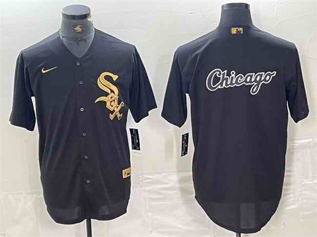 Men's Chicago White Sox Black Team Big Logo Cool Base Stitched Jersey