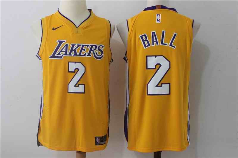 Men's Nike Los Angeles Lakers #2 Lonzo Ball Yellow Stitched NBA Jersey