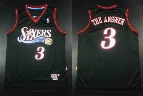 76ers #3 Allen Iverson Black Throwback The Answer Stitched NBA Jersey