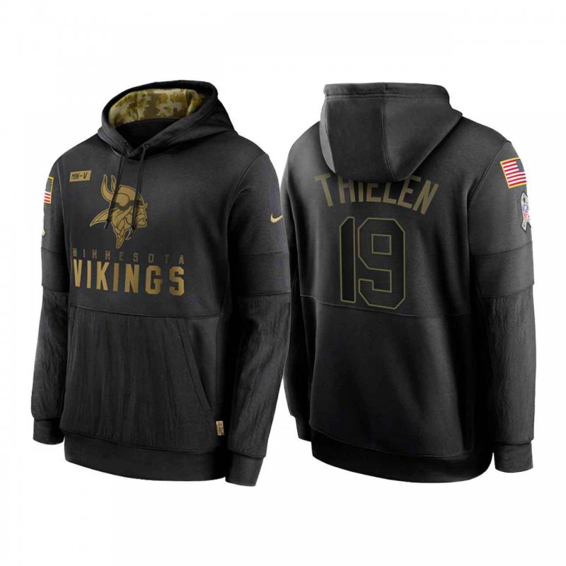 Men's Minnesota Vikings #19 Adam Thielen 2020 Black Salute to Service Sideline Performance Pullover Hoodie