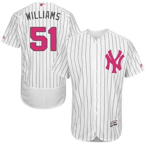 Yankees #51 Bernie Williams White Strip Flexbase Authentic Collection 2016 Mother's Day Stitched MLB Jersey