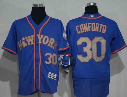 Mets #30 Michael Conforto Blue(Grey NO.) Flexbase Authentic Collection Stitched MLB Jersey