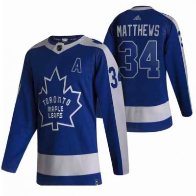 Men's Toronto Maple Leafs #34 Auston Matthews 2020/2021 Blue  Reverse Retro Special Edition Stitched Jersey