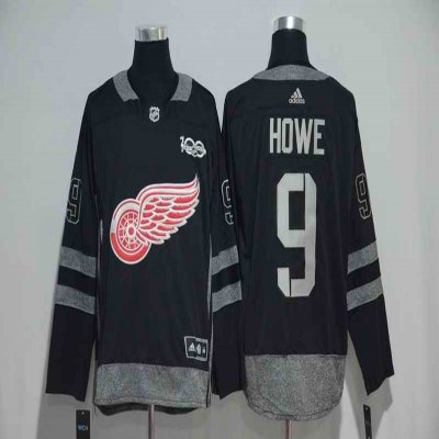 Detroit Red Wings #9 Gordie Howe Black Men's 1917-2017 100th  Anniversary   Stitched NHL Jersey