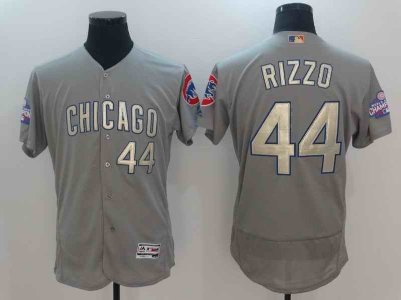 Men's Chicago Cubs #44 Anthony Rizzo World Series Champions Gold Program Flexbase Stitched MLB Jersey