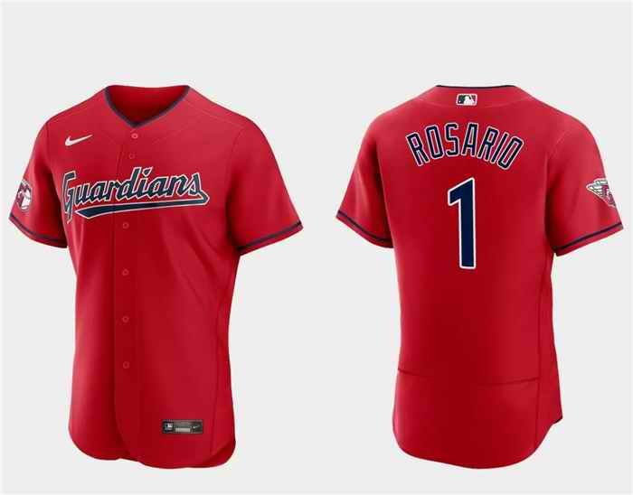 Men's Cleveland Guardians #1 Amed Rosario Red Flex Base Stitched Jersey