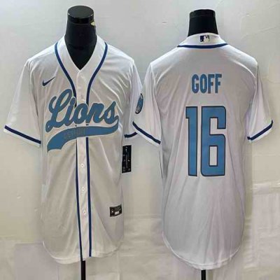 Men's Detroit Lions #16 Jared Goff White Cool Base Stitched Baseball Jersey